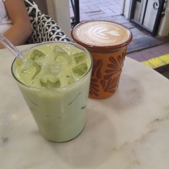 Santa Cecilia - Iced matcha latte and hot latte - Cafes Near Me - Albuquerque, New Mexico