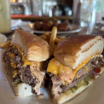 Hangout Restaurant & Beach Bar - Happy Hour Double Smash Burger $9.95! Split with partner - New American Near Me - Seal Beach, California Hangout Restaurant & Beach Bar - Happy Hour Double Smash Burger $9.95! Split with partner - New American Near Me - Seal Beach, California