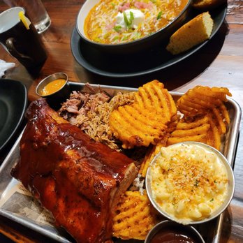 Whiskey 'N Rye Smokehouse - BBQ sampler trio - Barbeque Near Me - Solvang, California Whiskey 'N Rye Smokehouse - BBQ sampler trio - Barbeque Near Me - Solvang, California
