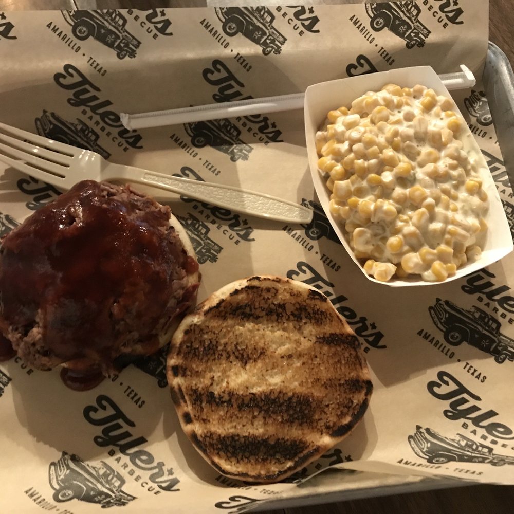 Tyler's Barbeque - Chopped brisket sandwich with jalapeño cream corn side - Barbeque Near Me - Amarillo, Texas Tyler's Barbeque - Chopped brisket sandwich with jalapeño cream corn side - Barbeque Near Me - Amarillo, Texas