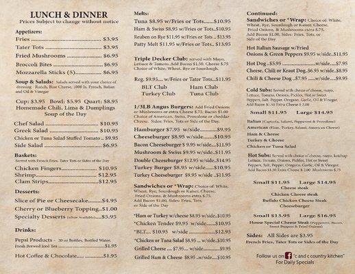 Menu photo 1 C and C's Country Kitchen Seaford, DE Menu photo 1 C and C's Country Kitchen Seaford, DE
