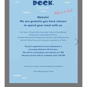 Deck. - Front Page Of The Menu As Of May 19, 2021. - Hawaiian Near Me - Honolulu, Hawaii Deck. - Front Page Of The Menu As Of May 19, 2021. - Hawaiian Near Me - Honolulu, Hawaii