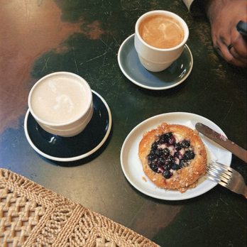 Full City Rooster - Chai (left), vanilla latte (right), blueberry cheesecake pastry - Coffee Roasteries Near Me - Dallas, Texas Full City Rooster - Chai (left), vanilla latte (right), blueberry cheesecake pastry - Coffee Roasteries Near Me - Dallas, Texas