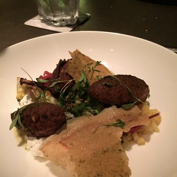 Sepia - Nearly an hour later, the main course arrives on a cool plate. It's a falafel; how long does it take to cook a falafel? - New American Near Me - Chicago, Illinois Sepia - Nearly an hour later, the main course arrives on a cool plate. It's a falafel; how long does it take to cook a falafel? - New American Near Me - Chicago, Illinois