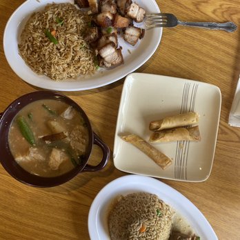 J's Kitchen - From top: pork belly, lumpia, pork soup, and chicken adobo - Food Trucks Near Me - Sierra Vista, Arizona