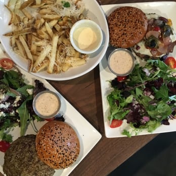 Eureka! - Bone marrow burger, bison burger, side salads, and truffle cheese fries! - American Near Me - Austin, Texas Eureka! - Bone marrow burger, bison burger, side salads, and truffle cheese fries! - American Near Me - Austin, Texas