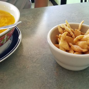 Cafe Asian - Soup and fried wonton skins. - Chinese Near Me - Katy, Texas