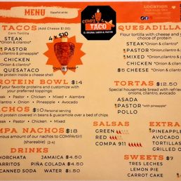 Compa Taco - This is the English version of the menu they bring to your table. - menu, pizza - Tacos Near Me - Charlotte, North Carolina