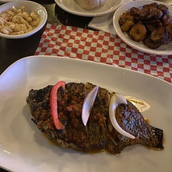 Le Uptown - Tilapia, side of macaroni salad comes with it. Plantains on the right, fufu in the center. - African Near Me - Montreal, Quebec Le Uptown - Tilapia, side of macaroni salad comes with it. Plantains on the right, fufu in the center. - African Near Me - Montreal, Quebec