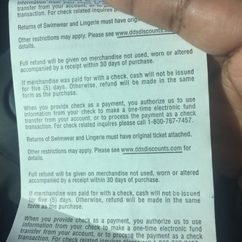 dd's DISCOUNTS - The return policy written on the receipt. Was not knowledged in the store by the cashier - Discount Store Near Me - Inglewood, California
