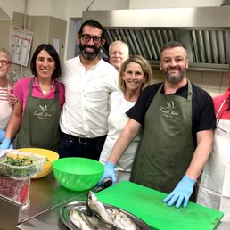 With the chef and his team, preparing fresh trout that was caught 5 minutes earlier from the stream behind the restaurant!
