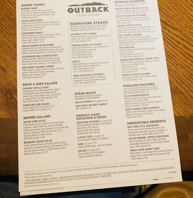 Menu photo 5 Outback Steakhouse Orlando, FL Menu photo 5 Outback Steakhouse Orlando, FL