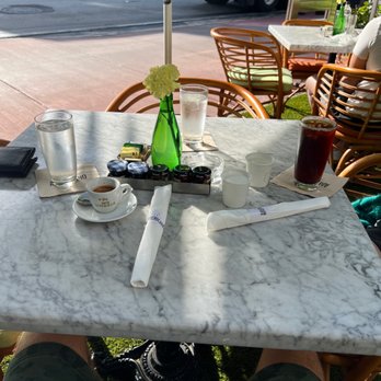 Cafe Americano - Caffe Restaurant with hot water to melt the honey in our ice coffe.. nice! - Breakfast & Brunch Near Me - Miami Beach, Florida