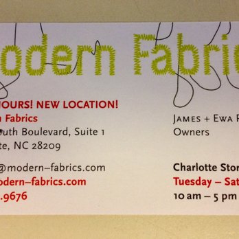 Modern Fabrics - Business Card - Fabric Stores Near Me - Huntersville, North Carolina Modern Fabrics - Business Card - Fabric Stores Near Me - Huntersville, North Carolina