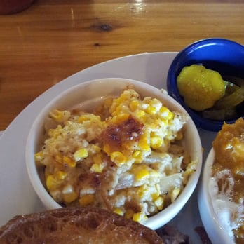 Cue Barbecue - Seasonable vegetable side dish -corn mixed with onion and Parmesan and other tasty things! - Barbeque Near Me - Milton, Georgia