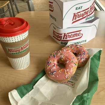 Krispy Kreme - Strawberry iced glazed doughnut with sprinkles - Coffee & Tea Near Me - Fredericksburg, Virginia