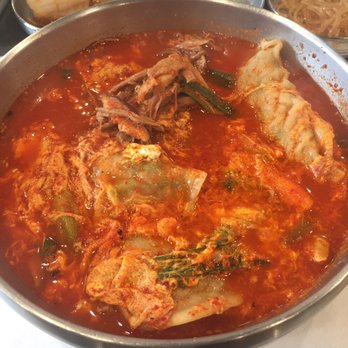 Tofu Plus - Spicy beef Korean soup with their HUGE mandoos! Excellent and super delish - Korean Near Me - Cupertino, California