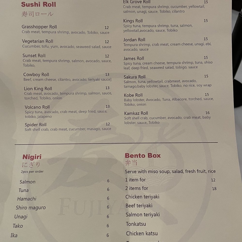 Fujiya - Menu - Japanese Near Me - Elk Grove, California