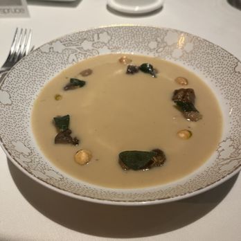 Spruce - Sunchoke Velouté with Parisienne Apples, Hazelnuts, and Crispy Sage - American Near Me - San Francisco, California Spruce - Sunchoke Velouté with Parisienne Apples, Hazelnuts, and Crispy Sage - American Near Me - San Francisco, California