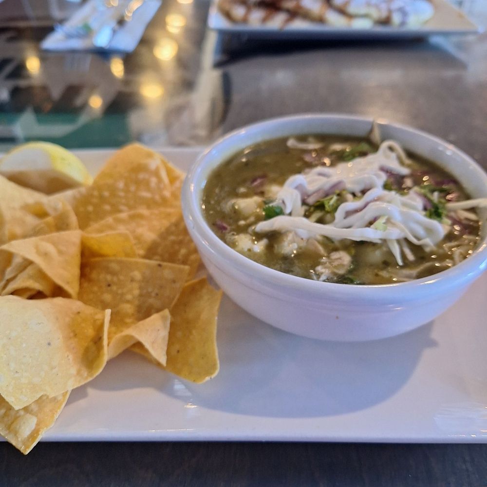 The Pan - 1 Green Chili Chicken Posole Cup of Soup with tortilla chips - Breakfast & Brunch Near Me - Lomita, California The Pan - 1 Green Chili Chicken Posole Cup of Soup with tortilla chips - Breakfast & Brunch Near Me - Lomita, California