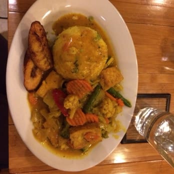 Flames Restaurant II - Curry tofu (vegetarian) with yellow vegetable rice. Yum!! - Caribbean Near Me - Boston, Massachusetts