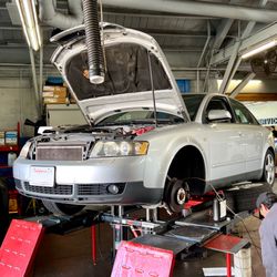 Orinda Motors - 2004 Audi A4 Quattro, oil change & tire rotation, p/s pressure hose, coolant, brake fluid, engine & cabin filter replacement
