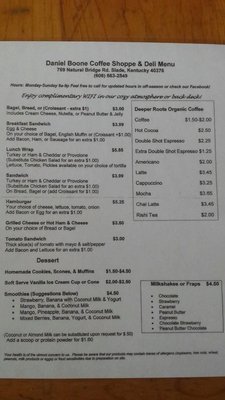 Menu photo 8 Daniel Boone Coffee Shop Slade, KY Menu photo 8 Daniel Boone Coffee Shop Slade, KY