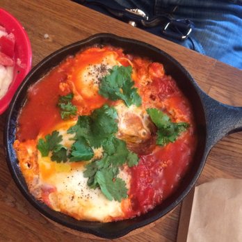 Mimi's Brooklyn - Regular shakshuka . It comes with a small salad and freshly made pita bread! - Mediterranean Near Me - Brooklyn, New York Mimi's Brooklyn - Regular shakshuka . It comes with a small salad and freshly made pita bread! - Mediterranean Near Me - Brooklyn, New York