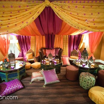 Bombay Event Rentals - Fusion Henna Mehndi party with Moroccan design. Cabana with low furniture - Party Equipment Rentals Near Me