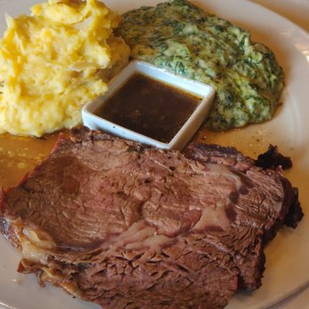 Mural Room - Prime rib with yukon mashed potato and manchego creamed spinach - American Near Me - Moran, Wyoming