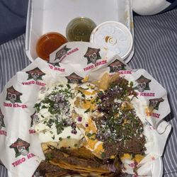 Snack size birria sampler plate with hot sauce & consome