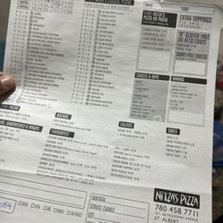 Nitza's Pizza - Menu and Bill