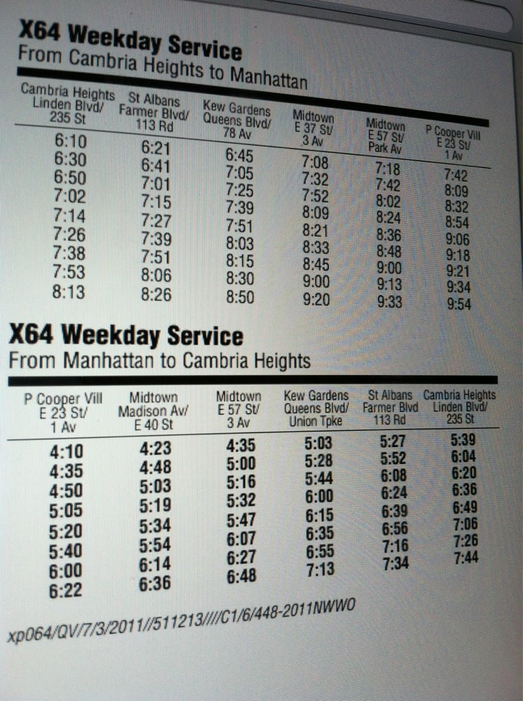 MTA X64 EXPRESS BUS CAMBRIA HGTS/MIDTOWN Updated June 2024