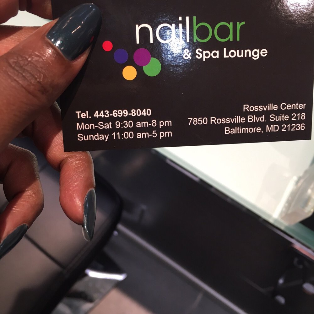 Nailbar's business card, presented with an amazing gel manicure on natural nails Nailbar's business card, presented with an amazing gel manicure on natural nails