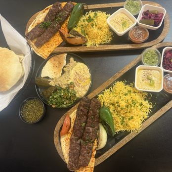 Pita Shack Grill - Lamb kebab dinner plates with pita and walnut hummus dip. - Barbeque Near Me - Austin, Texas Pita Shack Grill - Lamb kebab dinner plates with pita and walnut hummus dip. - Barbeque Near Me - Austin, Texas
