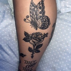 Atomic Tattoos - Butterfly & rose done by Beau