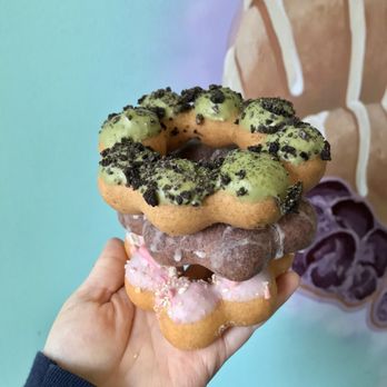 Dochi - Matcha oreo, glazed ube and strawberry pocky. - Donuts Near Me - Seattle, Washington