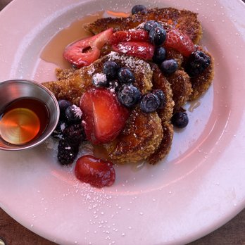 Cafe De Olla - Crunchy berry French toast. Also served with 2 eggs, bacon and home fries - American Near Me - Burbank, California