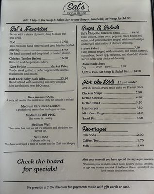 Menu photo 3 Sal's on 63 Barronett, WI