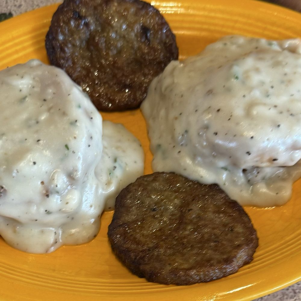 Stella's Fresh Brunch - My husband had the biscuits and sausage with gravy and soft scrambled eggs  Those biscuits are phenomenal - Breakfast & Brunch Near Me - Pearland, Texas
