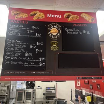 Sonsons Pasty - Menu board July 2026 - British Near Me - Mesa, Arizona Sonsons Pasty - Menu board July 2026 - British Near Me - Mesa, Arizona
