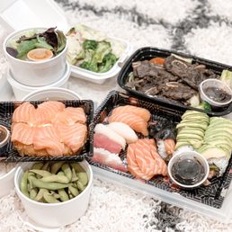 a variety of sushi dishes a variety of sushi dishes