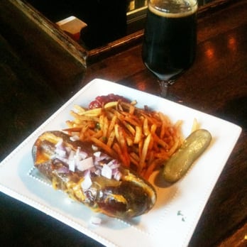 Sapsuckers - Decadent dog (beef hot dog in a PRETZEL BUN!) - American Near Me - Huntington, New York Sapsuckers - Decadent dog (beef hot dog in a PRETZEL BUN!) - American Near Me - Huntington, New York