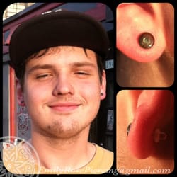 Black Hole Body Piercing & Tattoo - 10g earlobes done with Glasswear Studios color front Emerald City plugs. These are my new favorite color, green sparkles!