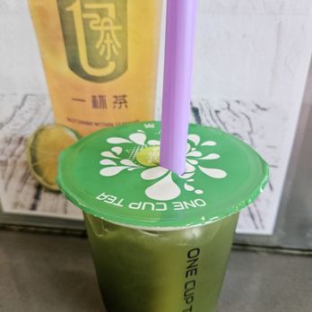 One Cup Tea - Apple green tea $4.50 with grass jelly topping $0.60 - Bubble Tea Near Me - New York, New York