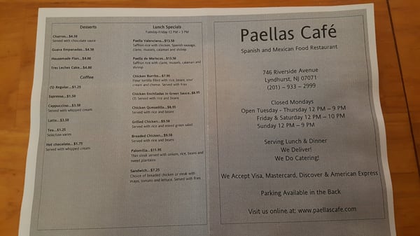 Menu photo 5 Paellas Cafe Harrison, NJ