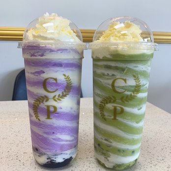 Cafe Pruvia - Taro Swirl and Matcha Swirl - Bubble Tea Near Me - Gardena, California Cafe Pruvia - Taro Swirl and Matcha Swirl - Bubble Tea Near Me - Gardena, California