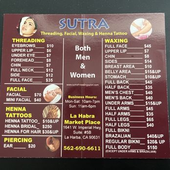Sutra Threading Salon - Menu - Threading Services Near Me - La Habra, California Sutra Threading Salon - Menu - Threading Services Near Me - La Habra, California