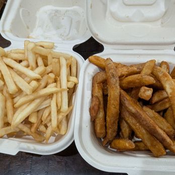 Cheesesteaks - Regular fries left. Seasoned fries right - Cheesesteaks Near Me - Sacramento, California
