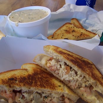 The Hungry Clam - crab and shrimp melt with a cup of bowl of chowder. - Seafood Near Me - Brookings, Oregon The Hungry Clam - crab and shrimp melt with a cup of bowl of chowder. - Seafood Near Me - Brookings, Oregon